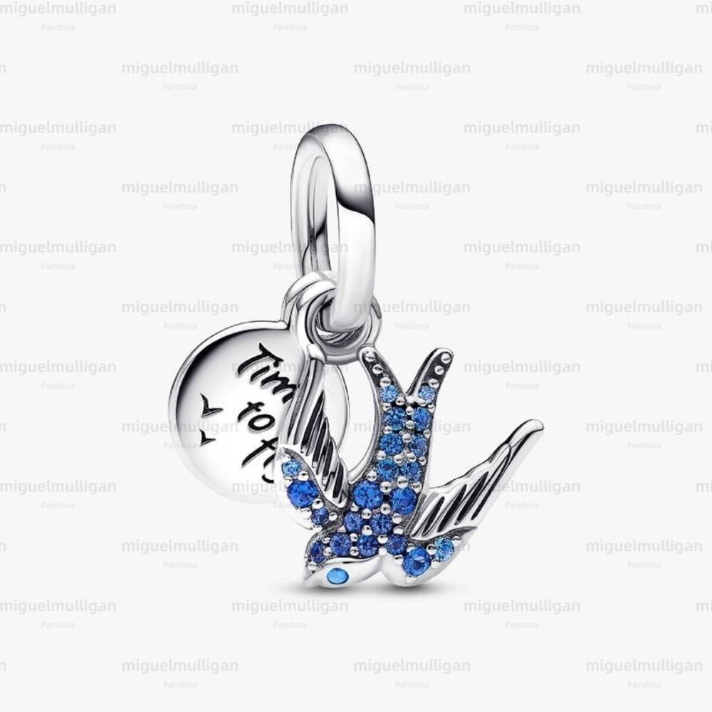 Pandora Sparkling Swallow & Quote Double Dangle Charm